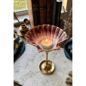 Handmade scallop shell tea light candle holder, jewelry tray or a ring dish.
